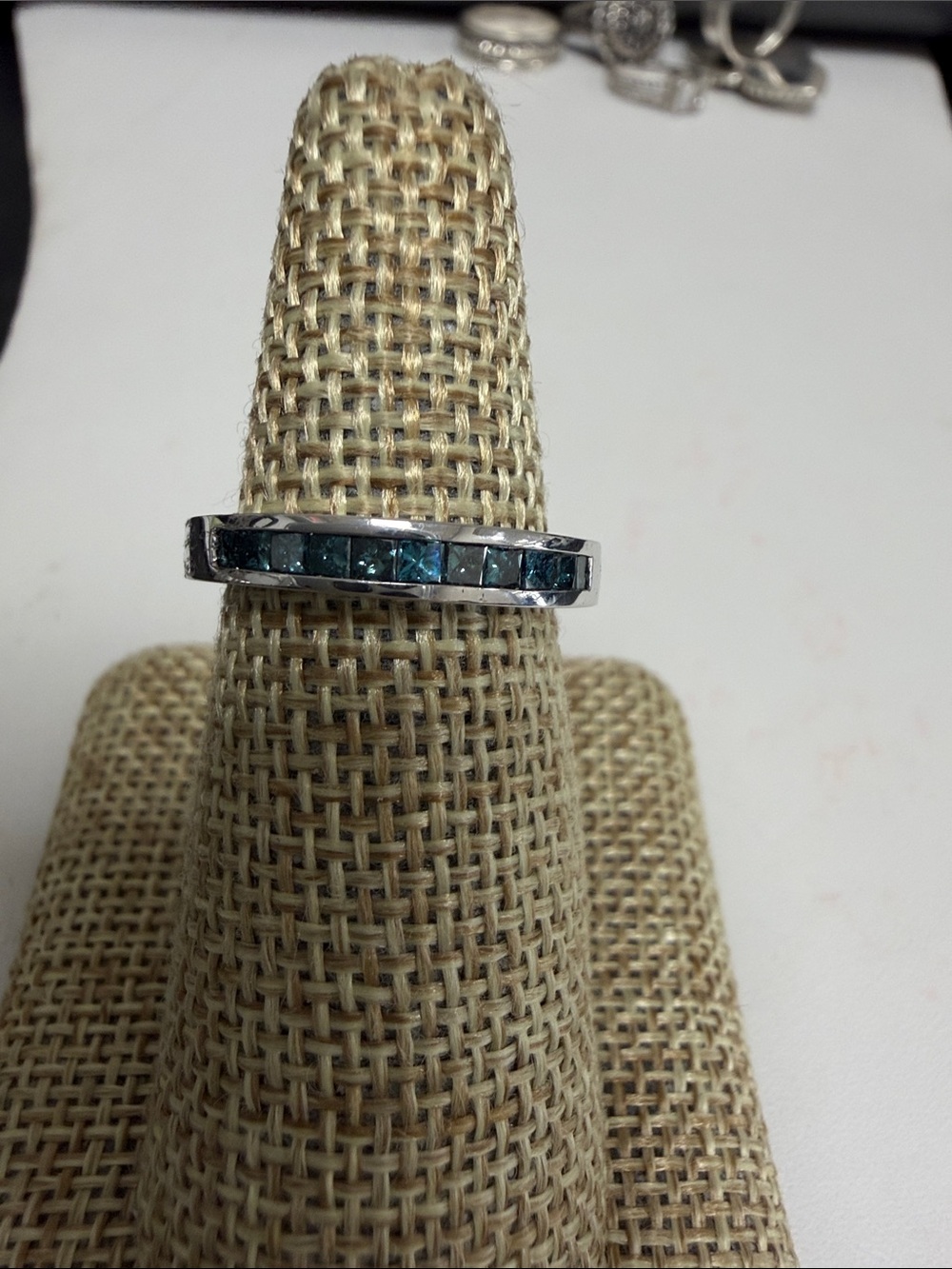 Sterling Silver Ring with Blue diamonds, size 7